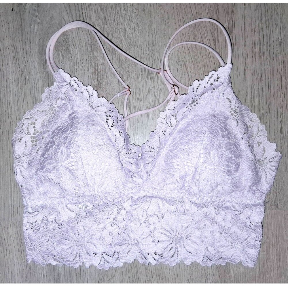 Victoria's Secret PINK Light Purple Lace Strappy Criss Cross Bralette Size Small